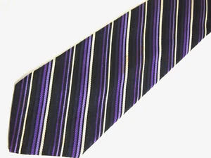 Metropolitan View Mens Necktie Tie Black Purple Striped 100% Silk 59" - Picture 1 of 4