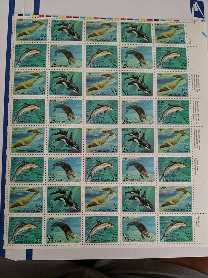 US 25c- 1990 Sea Creatures - 40 Stamp Sheet *SHIPS FREE! - Image 1 of 1
