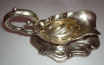 Servidor de salsa estilo rococó europeo antiguo grande raro 900 o plata de ley Foto 1 de 4