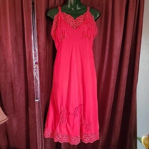 vintage Red Slip Negligee Gown Grandma Wedding Night 1970s ? Top Form Sz 38" - Picture 1 of 20