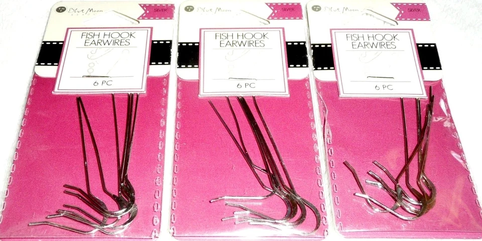 Blue Moon PISH HOOK AURICULARES Plata BMF EARWR MTL FSH HK LARGO SIL Lote de 3 paquetes Foto 1 de 1