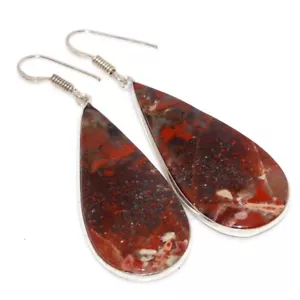 Red Jasper 925 Silver Plated Gemstone Handmade Earrings 2.5" Limited Gift GW - Picture 1 of 3