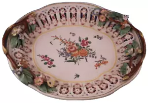 Antique 18thC Worcester Porcelain Polychrome Chesnut Basket Under Tray Porzellan - Picture 1 of 11