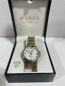 Bill Blass Diamond Men’s Wrist Watch Mother Of Pearl Face/2 Tone Band NIB - Picture 1 of 7