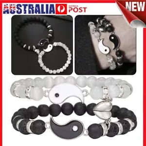 2 Matching Yin Yang Adjustable Cord Bracelet Handmade Friendship Relationship - Picture 1 of 5