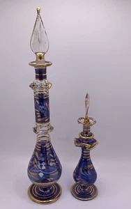 Vintage Hand Blown Egyptian Glass Perfume Bottles Gold Trim With Dauber Set Of 2 - Picture 1 of 9