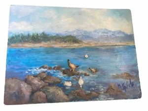 Original Signed Oil Painting Landscape Pond Ducks 16” By 12” - Picture 1 of 4