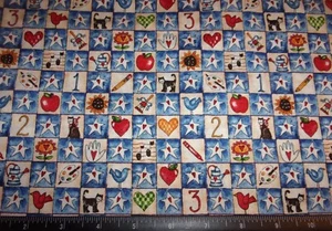 REMNANT OF A WORK OF HEART SCHOOL PRINT FABRIC, COTTON, 1/2 YD X 43" - Bild 1 von 2