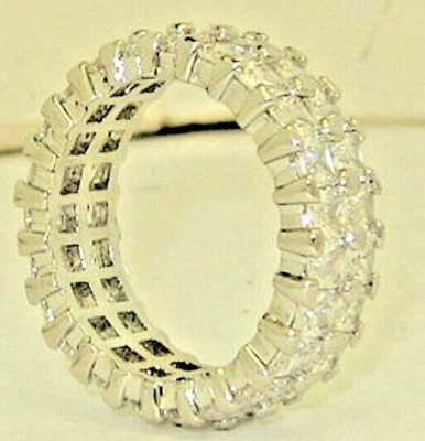 Zirconia Cubica Eternity Anello Oro Bianco Fascia Infinito 2 Fila Argento Square - Immagine 1 di 4