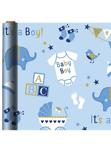 BABY BOY JUMBO WRAPPING PAPER FLAT GIFT WRAP ANY OCCASION 40 SQ. FT. NEW 2 LEFT - Picture 1 of 4