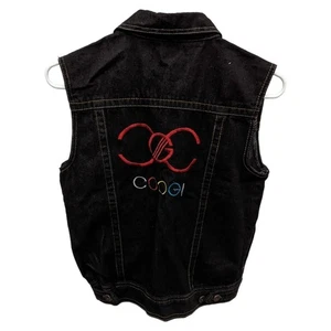 Vintage Y2K Coogi Spellout Black Dark Wash Sleeveless Denim Jeans Vest Size 12 - Picture 1 of 9