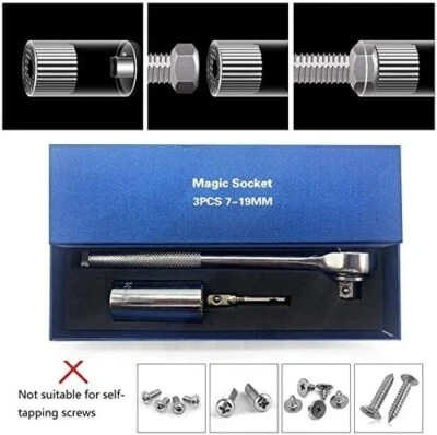 Magic Socket Ratchet Wrench, Universal Pro Grip Adapter, 1/4 - 3/4 inch (7-19mm) - Image 1 of 2