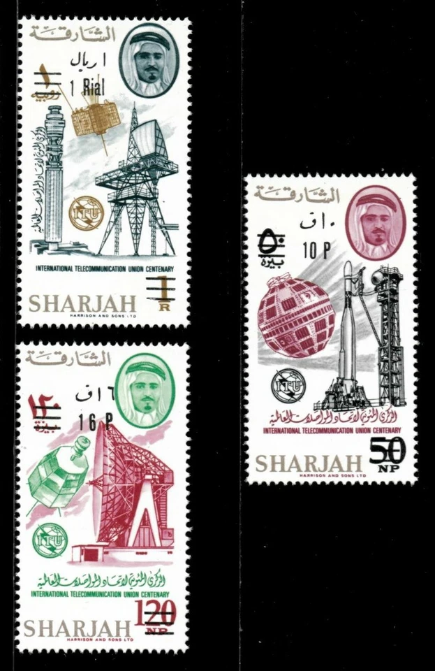 Sharjah 1966 - UIT, Unión de Telecomunicaciones, 100 Años, Recargado - Juego de 3v - MNH Foto 1 de 1