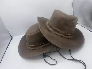 Unisex Loco Cuero Genuino Montar a Caballo Outback Vintage Western Sombrero de Vaquero X2 - Imagen 1 de 5