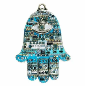 Michal Golan Wall Hamsa Adorned w/ Multi-BlueToned Swarovski Crystals GL9 - Picture 1 of 2