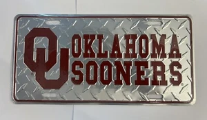 Authentic OU Oklahoma Sooners Metal License Plate Diamond Plated - Picture 1 of 2
