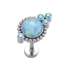 Blue Simulated Opal & Gem Tragus Helix Conch Cartilage Stud Internally Thread - Picture 1 of 3