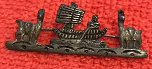 VTG HANDMADE PERUVIAN "900" STERLING SILVER "ALPACA" BROOCH PIN 2 Llamas & Boat - Picture 1 of 2