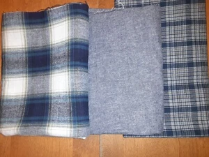 3-1 Yard Pieces Of Flannel- Blues/Blacks/Grays/Large&Small Plaid, 1 Denim Look - Picture 1 of 5