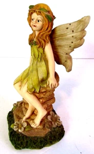Fairy Pixie Figurine, Ginger Red Hair, Leaf Dress  Garden Elf, Resin 6.5 in - Picture 1 of 6
