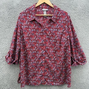 CATHERINES Women's 1X (18/20W) Red Paisley Button Up 3/4 Sleeve Blouse Top - Picture 1 of 8