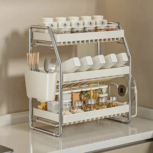 Portaspezie da cucina 3 livelli condimento erbe barattoli porta bottiglie supporto organizer UK - Foto 1 di 4