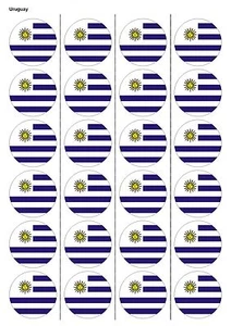 24X VORGESCHNITTENE URUGUAY FLAGGE FUSSBALL ESSBAR OBLATENPAPIER, CUPCAKE, KUCHENAUFLEGER 1236 - Bild 1 von 1