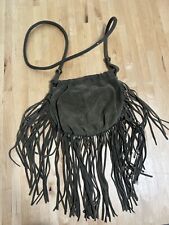 Urban Outfitters Authentic Leather Olive Green Fringed Crossbody Bag Festival