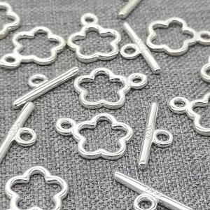 5pcs of 925 Sterling Silver Shiny Flower Toggle Clasps 8mm for Bracelet Necklace - Picture 1 of 4