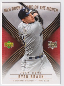 2007 UPPER DECK MLB ROOKIE CARD OF THE MONTH RYAN BRAUN RC MILWAUKEE BREWERS
