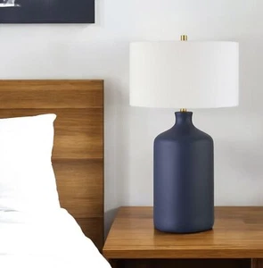 29" Navy Blue Ceramic Table Lamp With White Drum Shade - Picture 1 of 8