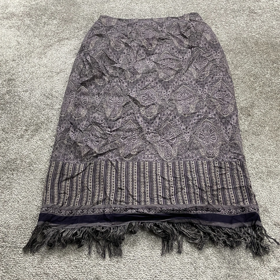 Dressbarn Maxi Skirt Womens 14 Multicolor Paisley Tasseled Back Slit Rayon Boho - Image 1 of 4