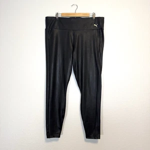 Puma Faux Leather Leggings Womens Size 2X Black Pants High Waist Pull On Pocket - Picture 1 of 7