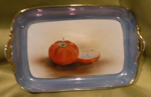 NORITAKE TRAY HAND PAINTED MADE IN JAPAN BEAUTIFUL TOMATO /BLUE & GOLD TRIM - Picture 1 of 8