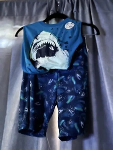 MAX & OLIVIA Big Boys sleeveless Shark Pajamas Size L 12/14 - Picture 1 of 4