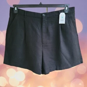 Time and Tru pantaloncino donna plissettato elastico in vita misto lino nero taglia XXL (20) - Foto 1 di 13