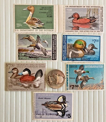 LOT 7 VINTAGE DUCK STAMPS VTG 1970’s 1980’S United States FEDERAL NORTH CAROLINA - Image 1 of 4