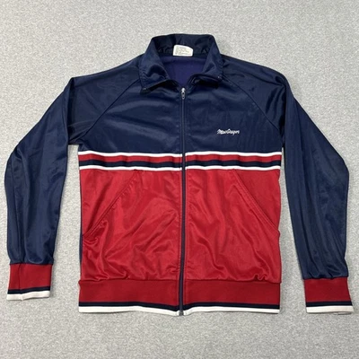 Chaqueta deportiva vintage MacGregor a rayas con cremallera roja azul bloque de color para hombre grande Foto 1 de 4