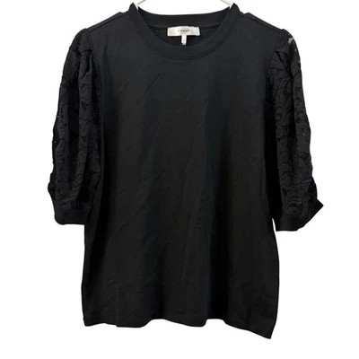 Sudadera MARCO Negra Encaje Manga Abullonada Cuello Redondo Top Talla L G Algodón Orgánico Foto 1 de 4