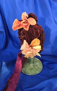 Antike Samt Puppe Hut Haube für Biskuit groß 24-30" französische oder deutsche Puppe - Bild 1 von 10