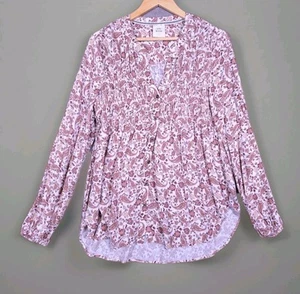 KNOX ROSE Top Women's Medium Paisley Button Front Vneck Lightweight Tunic Blouse - Picture 1 of 8