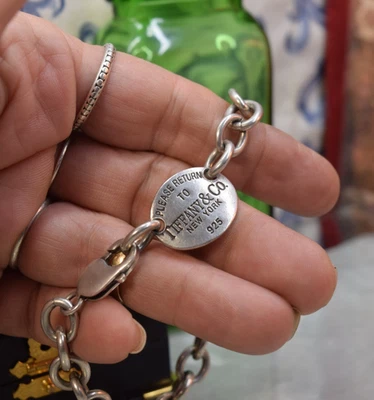 Vintage Tiffany & Co Sterling Oval Tag Bracelet 8.75" - image 1 of 4