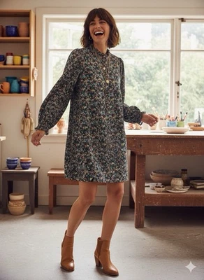 Boden 100% Cotton Mini Floral Scalloped Shift Dress Women's Size 20/22 Plus - Image 1 of 4