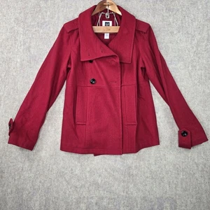Gap Red Wool Blend Double Breasted Pea Coat Womens Size L - Picture 1 of 5