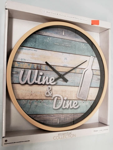 Plastic Kitchen Wall Clock, 12"  WINE & DINE, beige Cover