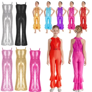 Girls Sleeveless Ruffle Gymnastics Leotard Shiny Metallic Ballet Dance Unitard - Picture 1 of 114