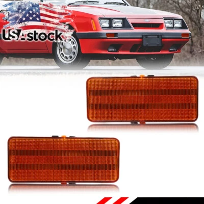 2X Amber Lens Front Bumper Parking Turn Signal Lights For 1979-1986 Ford Mustang - Image 1 of 4