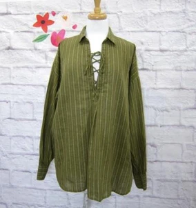 Free People Moss Green Under The Boardwalk Lace Up Oversized Top Blouse size L - Picture 1 of 9