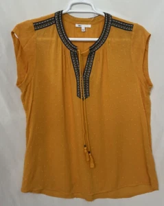 DR2 Gr.L Gold Hi Low Tunika Bluse Tasseled Swiss Dot Stickerei V-Ausschnitt L Flügelärmel - Bild 1 von 10