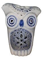 Large Vtg Tonala Blue & White Owl Tea Light Luminary Ceramic Owl #18915